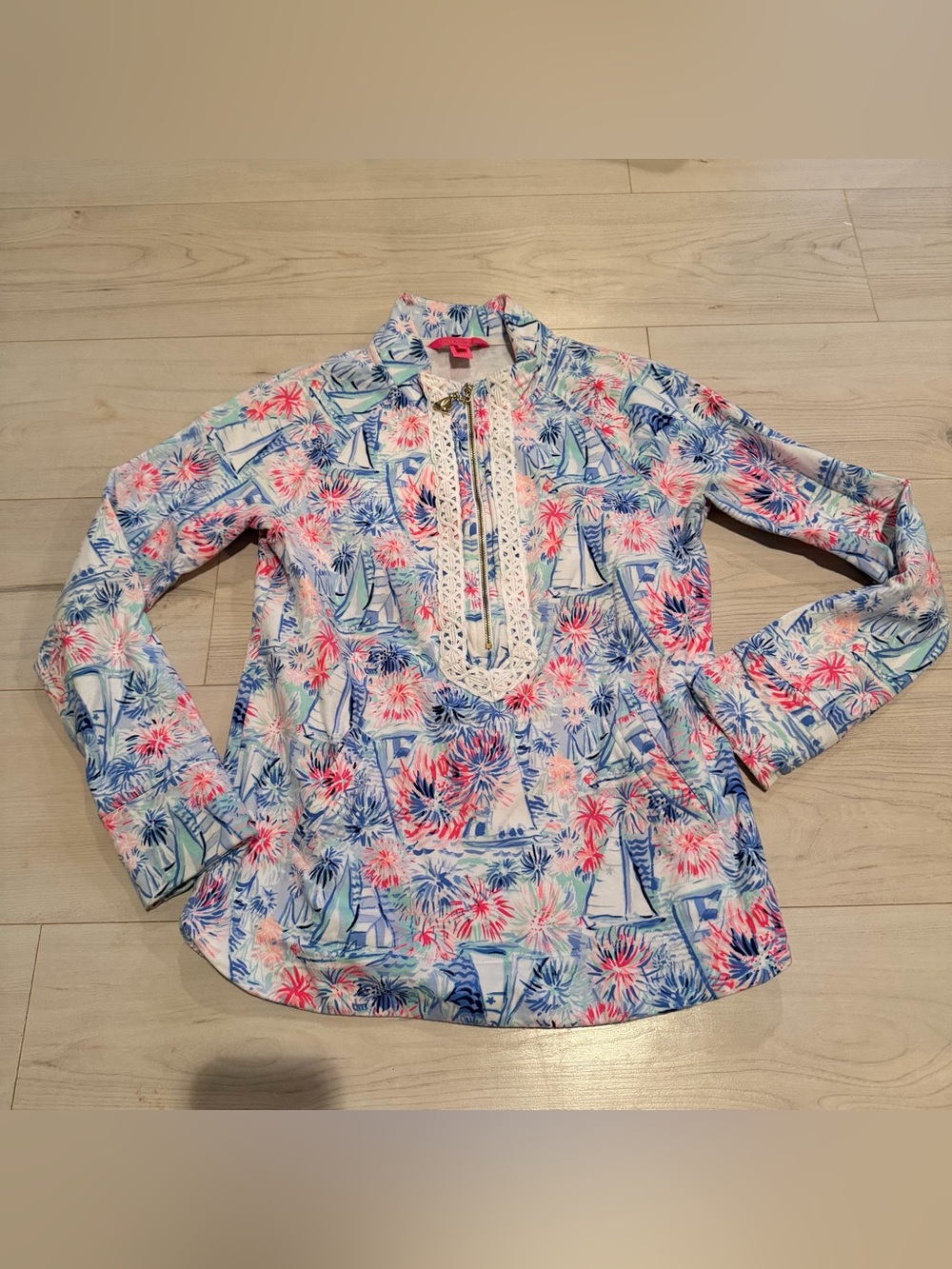 Lilly Pulitzer Long-Sleeve Sailboat & Floral Print Tee in Blue, Pink & White